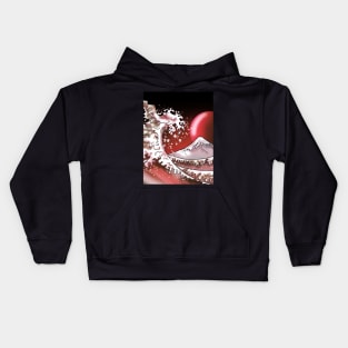 Big wave, Mount Fuji, and a blood red moon Kids Hoodie